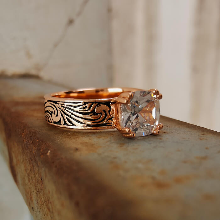 Rose Gold Diamond Wide Band Western Style Wedding Rings – Retro