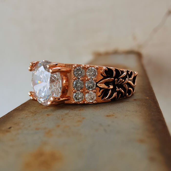 lily flower engagement ring Lily Flower Engraved Round Cut Western Rose Gold Engagement Ring