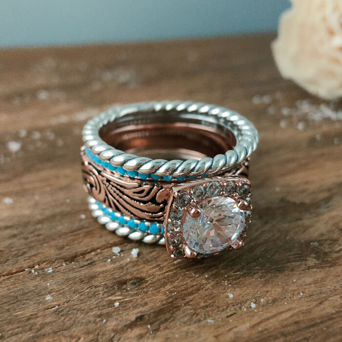 Western Turquoise Rings Cute Western Rings Round Moissanite &