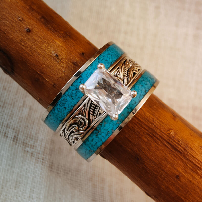3pc Women Emerald Western Turquoise Engagement Rings โ Retro Turquoise