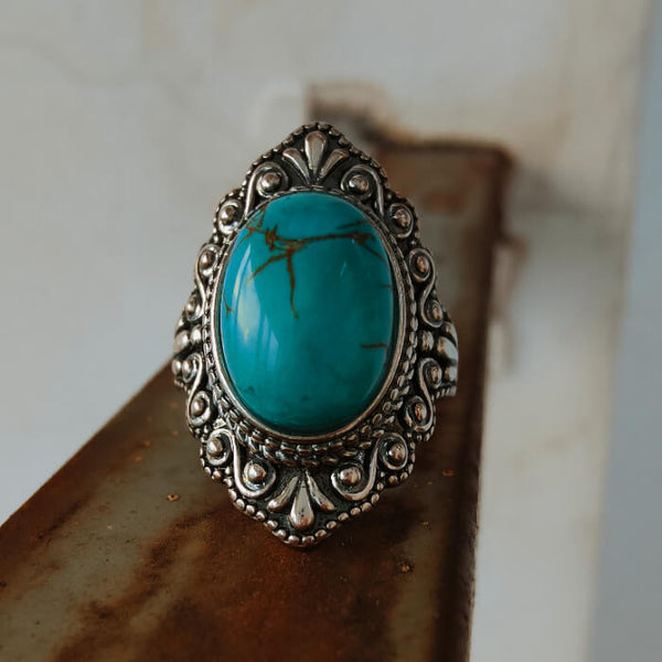 Engraved Oval Turquoise Rings for Women