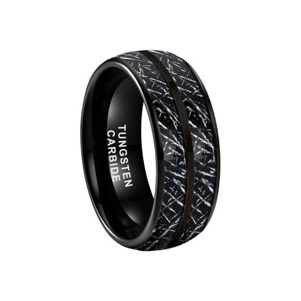 8mm Black Tungsten Silver Wire Men's Band Ring