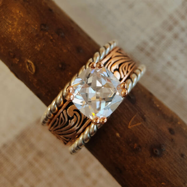 3pc Radiant Cut Vintage Western Rose Gold Rings