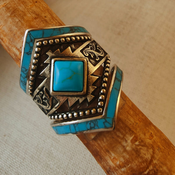 3pc Western Symbol Turquoise Ring Set