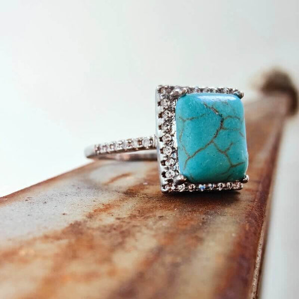 Square Turquoise Ring with Diamond