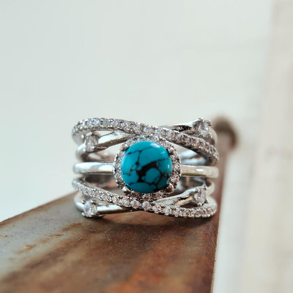 Wide Round Cut Turquoise Engagement Ring