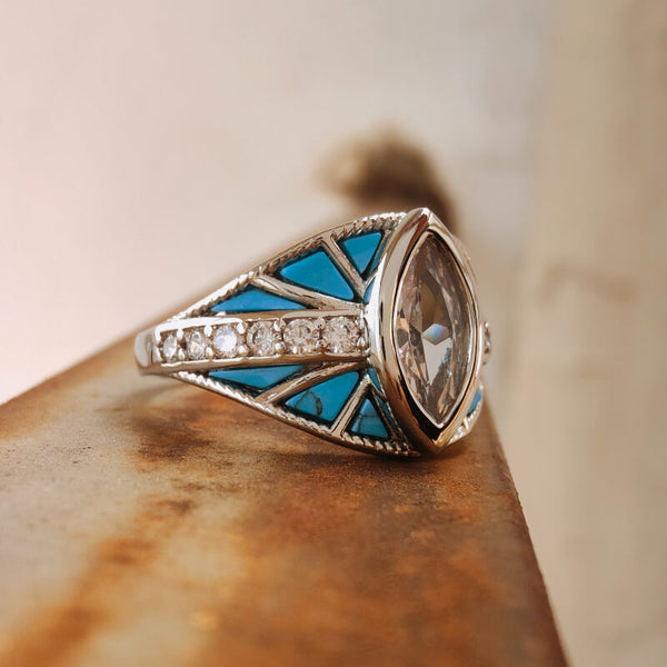 Marquise Cut Crush Inlay Turquoise Diamond Ring