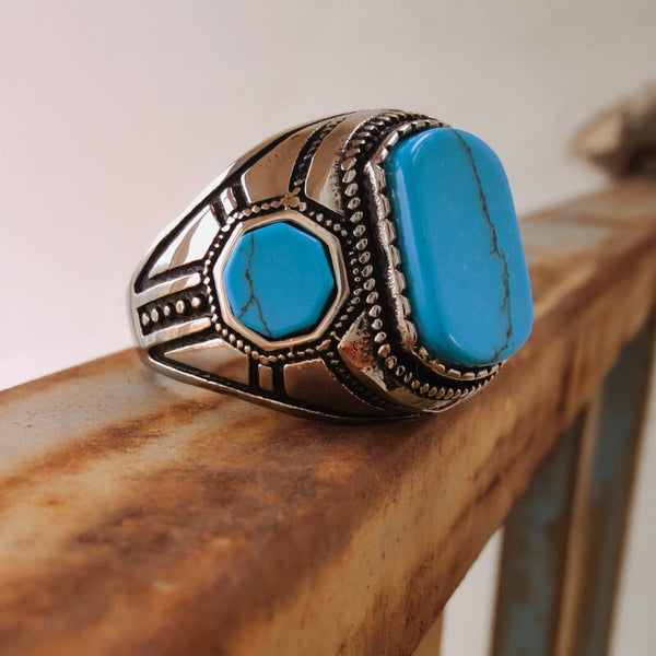 Men Turquoise Stainless steel Band Rings