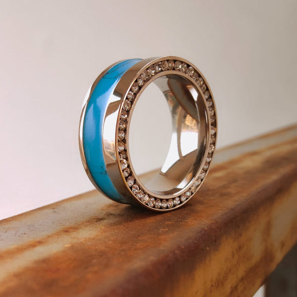 Side Inlay Titanium Turquoise Band Ring