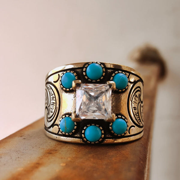 Wide Band Turquoise Engagement Ring