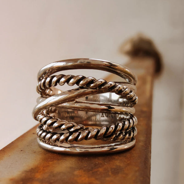 Sterling Silver Retro Twist Band Ring