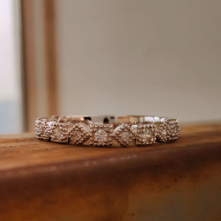 Vintage diamond square band ring in polished sterling silver
