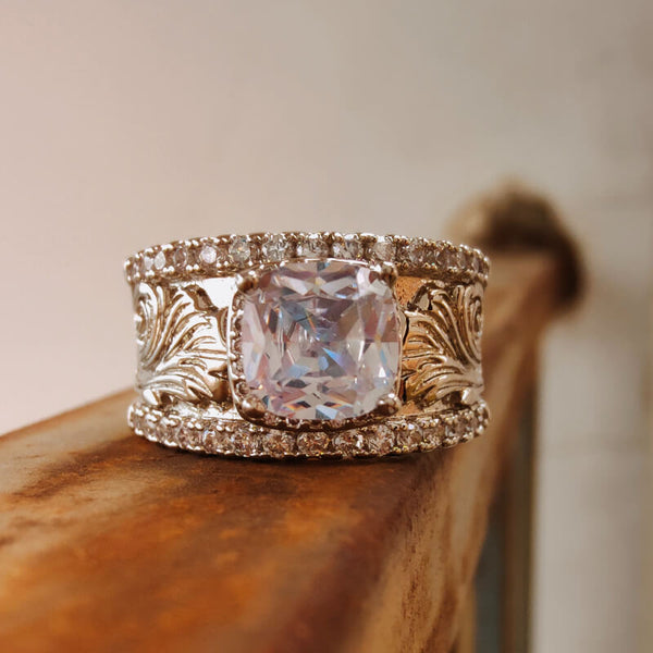 Western Jewelry Engraved Flower Diamond Rings