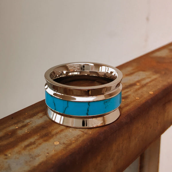 Titanium Wide Turquoise Band Ring