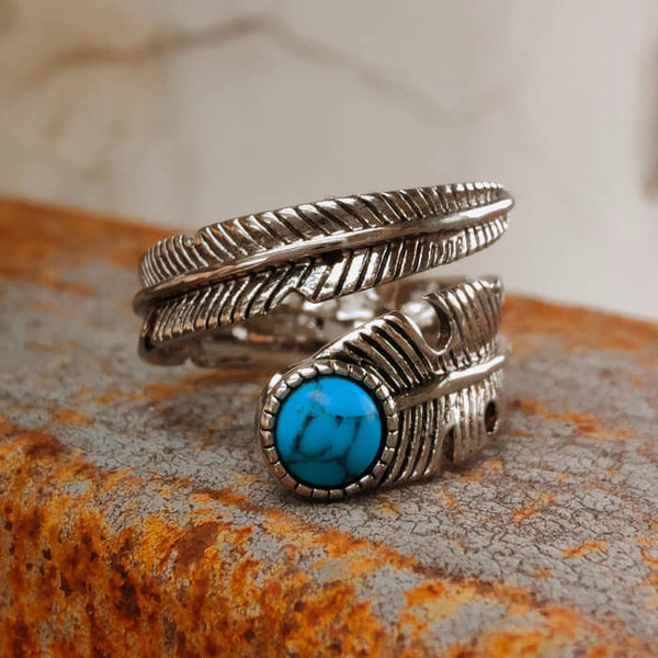 Turquoise Open Feather Ring