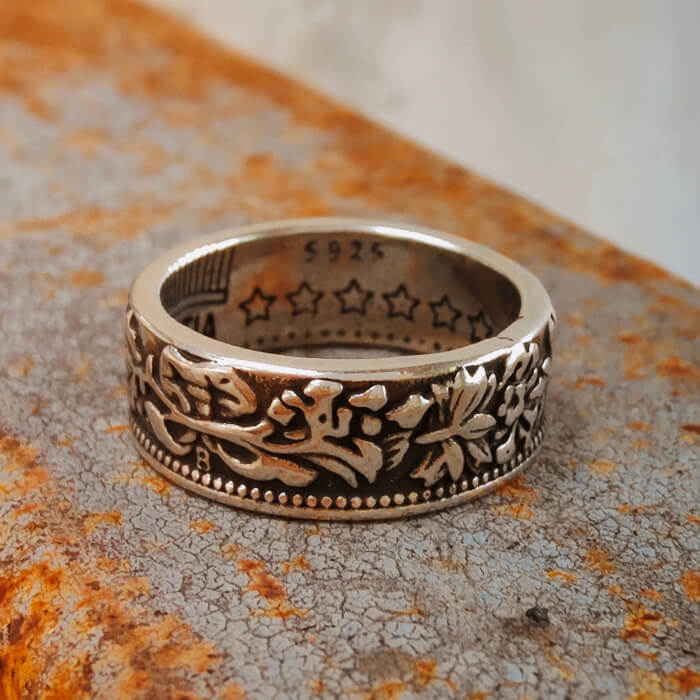 6mm Leaf Engraved Steel Western Band Ring for Men