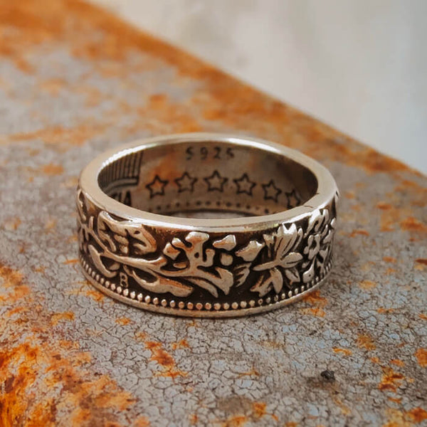 6mm Leaf Engraved Steel Western Band Ring for Men