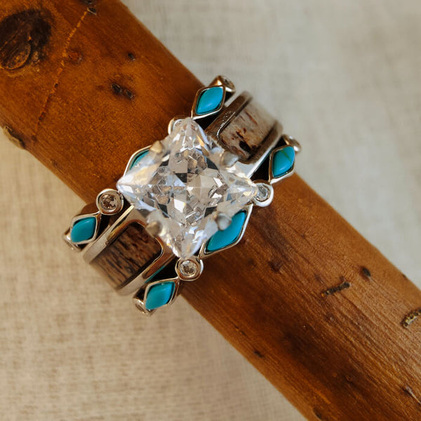 3pc Rhombus Turquoise Antler Diamond Ring