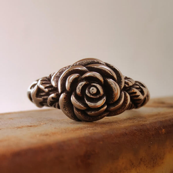 Women Flower Engraved Steel Western Ring