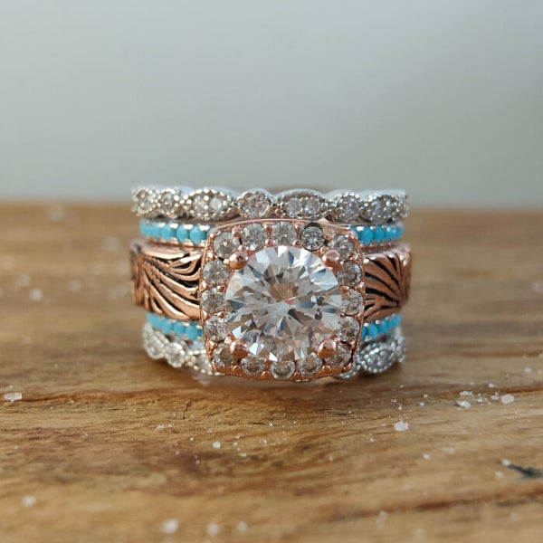 Vintage Western turquoise ring with moissanite and zircon accents