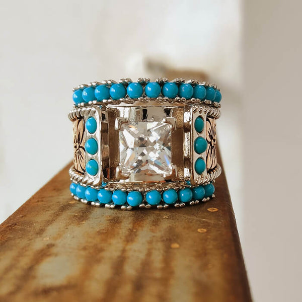 3pc Rose Gold Western Cuff Turquoise Engagement Ring