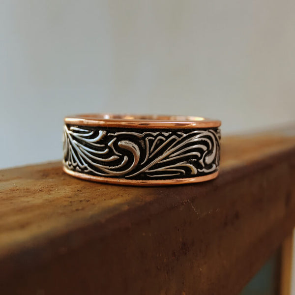 Flower Engraved Band for Men Western Wedding Bands