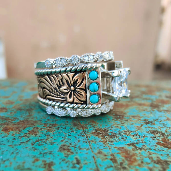 3pc Rose Gold Vintage Turquoise Western Engagement Ring – Retro