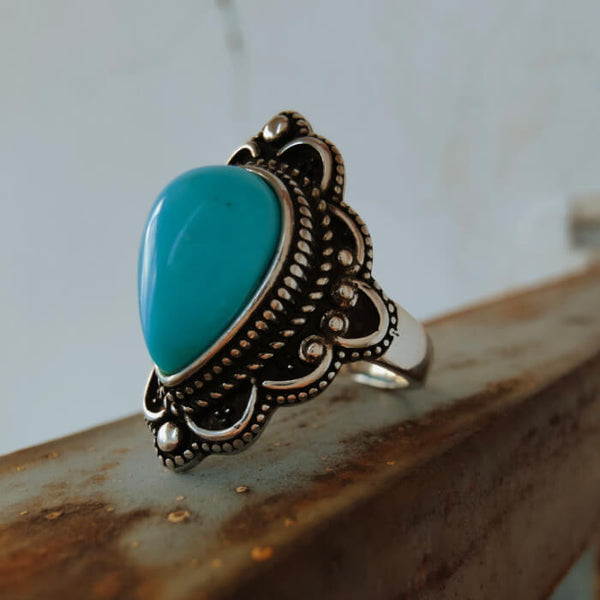 Women Western Pear Turquoise Ring