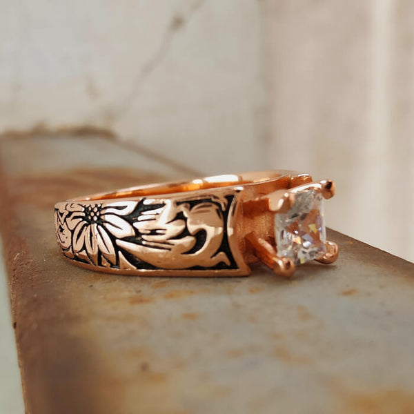 5mm Rose Gold Flower Wide Band Western Style Wedding Rings