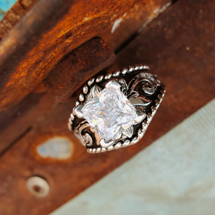 Women Rope Edge Flower Princess Cut Western Style Wedding Rings – Retro ...