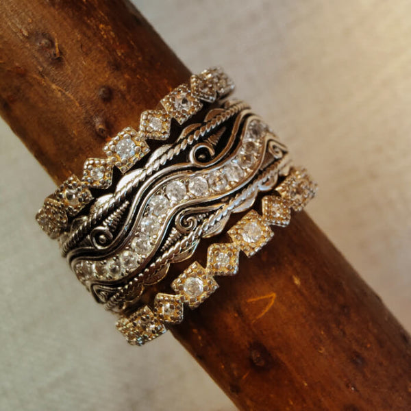 3pc Vintage Diamond Inlay Country Western Style Rings