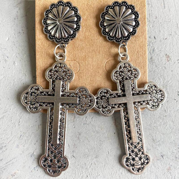 Western Blossom Cross Earrings