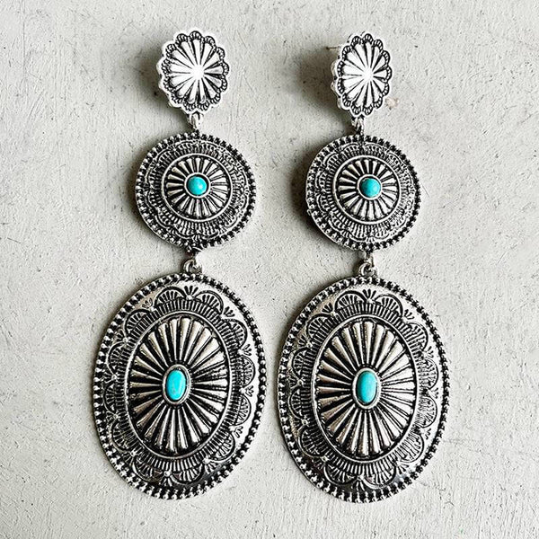 2pc Turquoise Engraved Drop Earrings