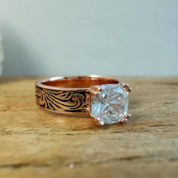 Rose Gold Diamond Wide Band Western Style Wedding Rings