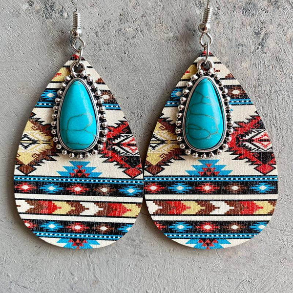 Western Blue Turquoise Pendant Earrings