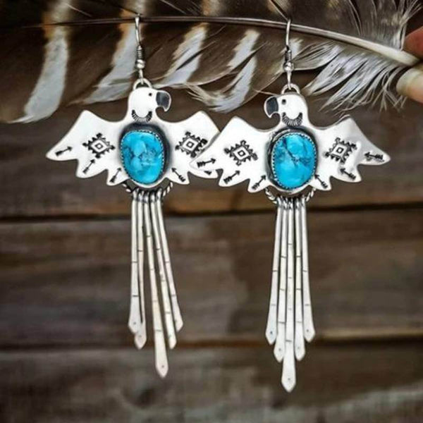 Dancing Tail Feather Turquoise Earrings