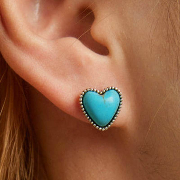 Silver Heart Turquoise Stud Earring