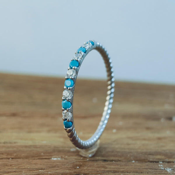 Sterling Silver Retro Twise Band Turquoise Wedding Rings