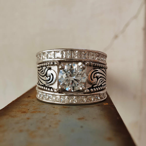 3pc Western Wedding Rings with Slide Full Diamond