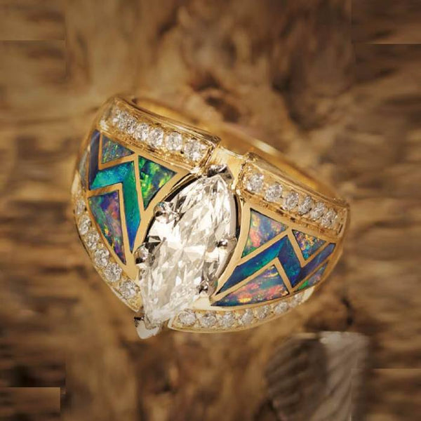 Marquise Cut Blue Opal Diamond Ring for Woemn