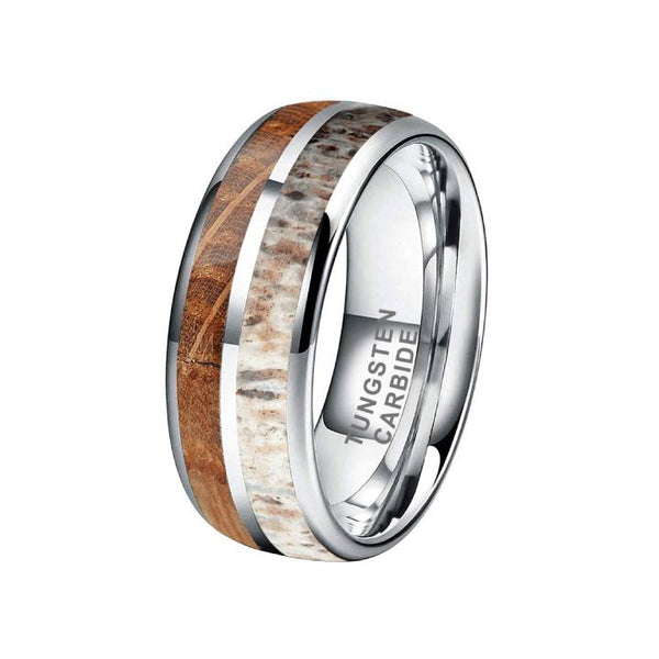8mm Tungsten Antler Wood Double Inlay Men's Band Ring