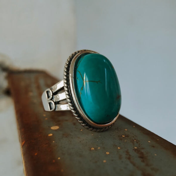 Letter B Oval Turquoise Rings for Women