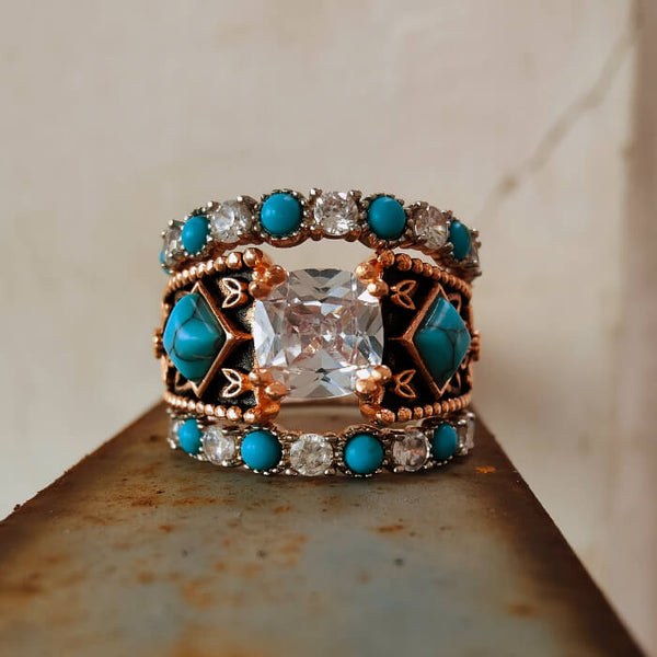 Rose Gold Turquoise Ring | Western Elegance for Everyday Wear Retro Turquoise Rose Gold Turquoise Ring | Western Elegance for Everyday Wear Retro Turquoise