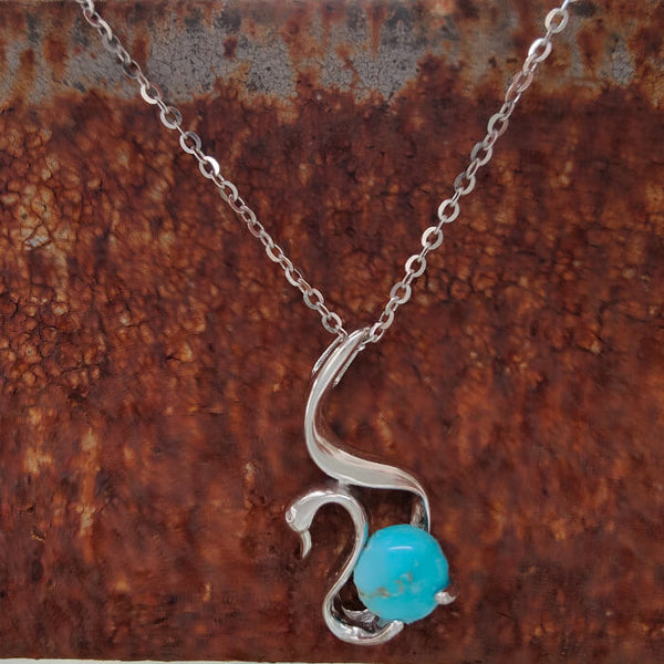 Sterling Silver Swan Round Cut Turquoise Necklace