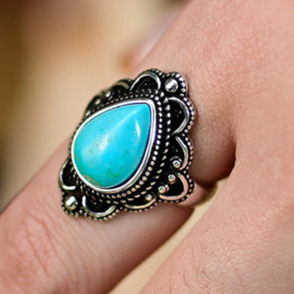 Women Western Pear Turquoise Ring