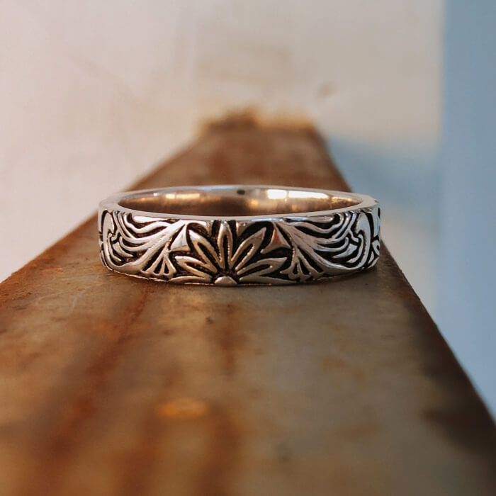 Copper 5mm wedding band with intricate flower design