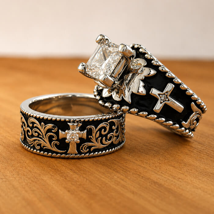 Western Style Rings Matching Western Wedding Rings for Couples – Retro Turquoise