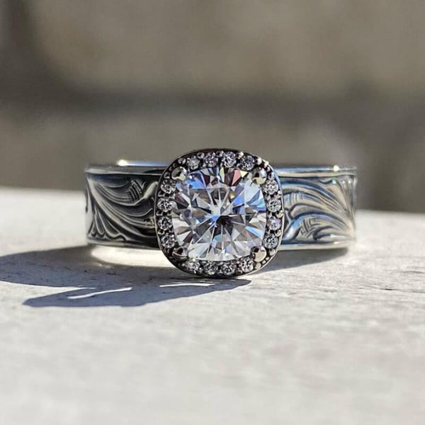 Women Diamond Halo Western Wedding Ring