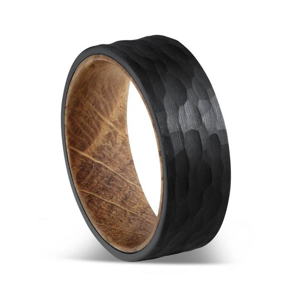 Mens Tungsten Oak Inlay Unevenness Black Wood Band Ring