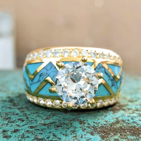 Wave 18K Gold Turquoise Engagement Rings